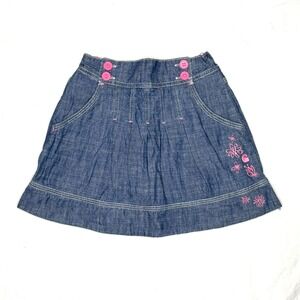 Carhartt Kids Denim Skirt with Pink Flower Embroidery Elastic Waist Size 3T